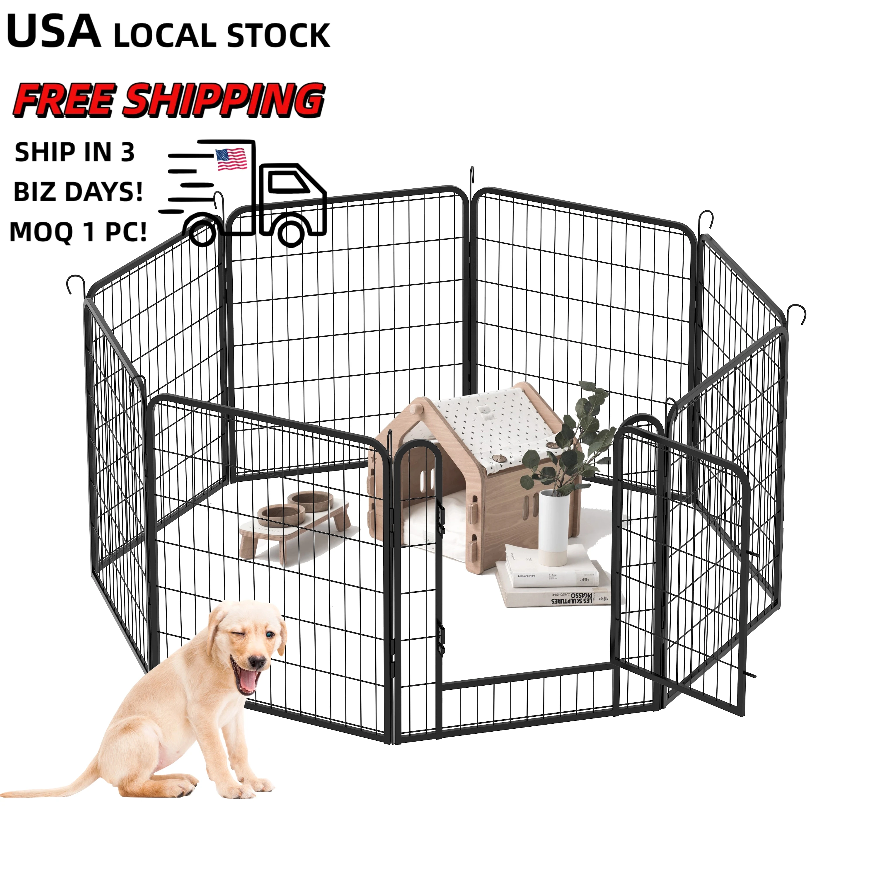 

8 Panels Metal Dog Playpen with Door 32"H Dog Fence Pet Exercise Pen Easy Assemble Indoor Outdoor