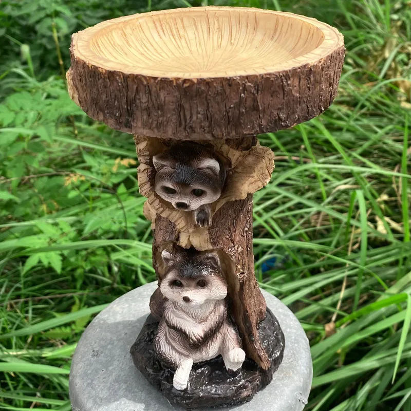 Hot Sale Free Shiping Resin Raccoon Birdbath Polyresin Antique Garden Bird Bath For Home Garden Yard Garden Outdoor Decoration