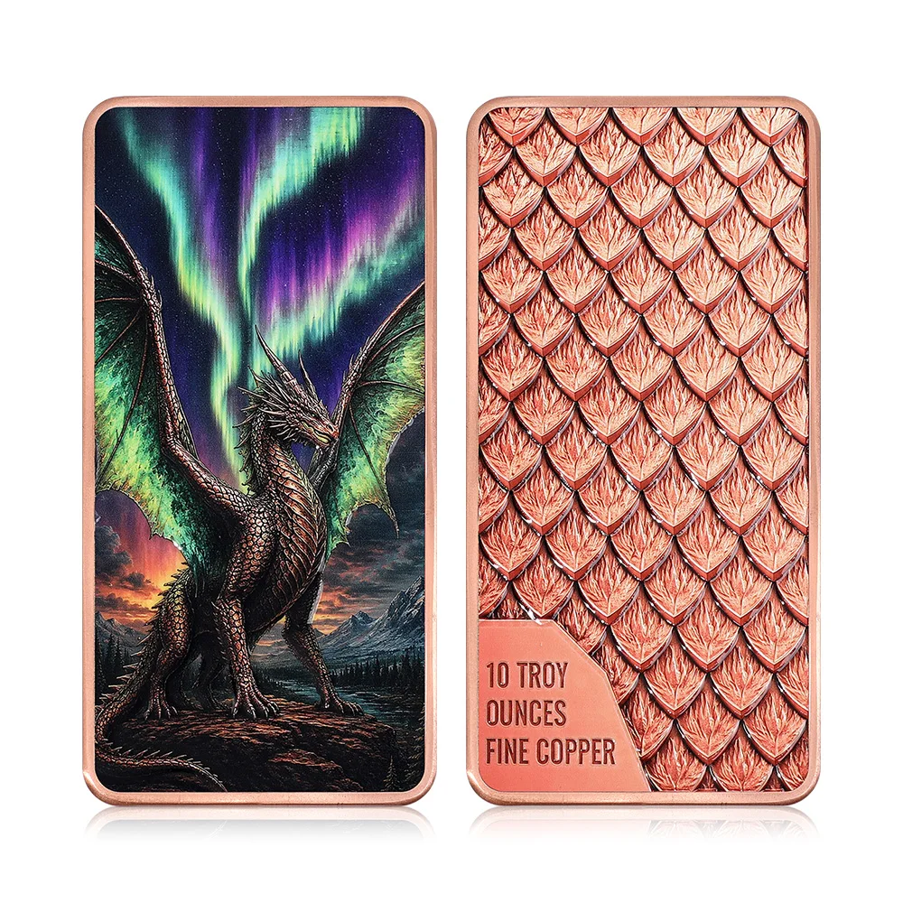 10 Troy Ounces Fine Copper Dragon Bar Dual-sided Dragon Art Scale Pattern Reverse Embossed Myth Creature Collectible Medal Gift