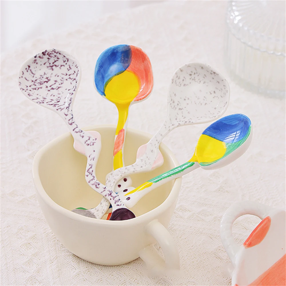 Spoon Fine Workmanship Colorful Four Styles Household Irregular Spoon Exquisite Workmanship Preferred Material Ceramics Alien