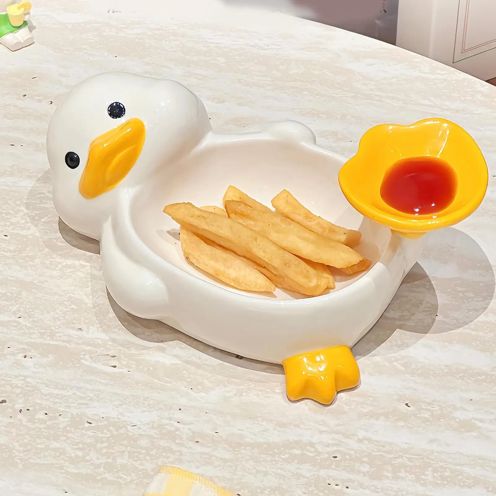 Cute Ceramic Duck Bowl with Dipping Sauce Holder Goose Decor Funny Animal Shaped Candy Dish Playful Snack Plate Perfect Gifts