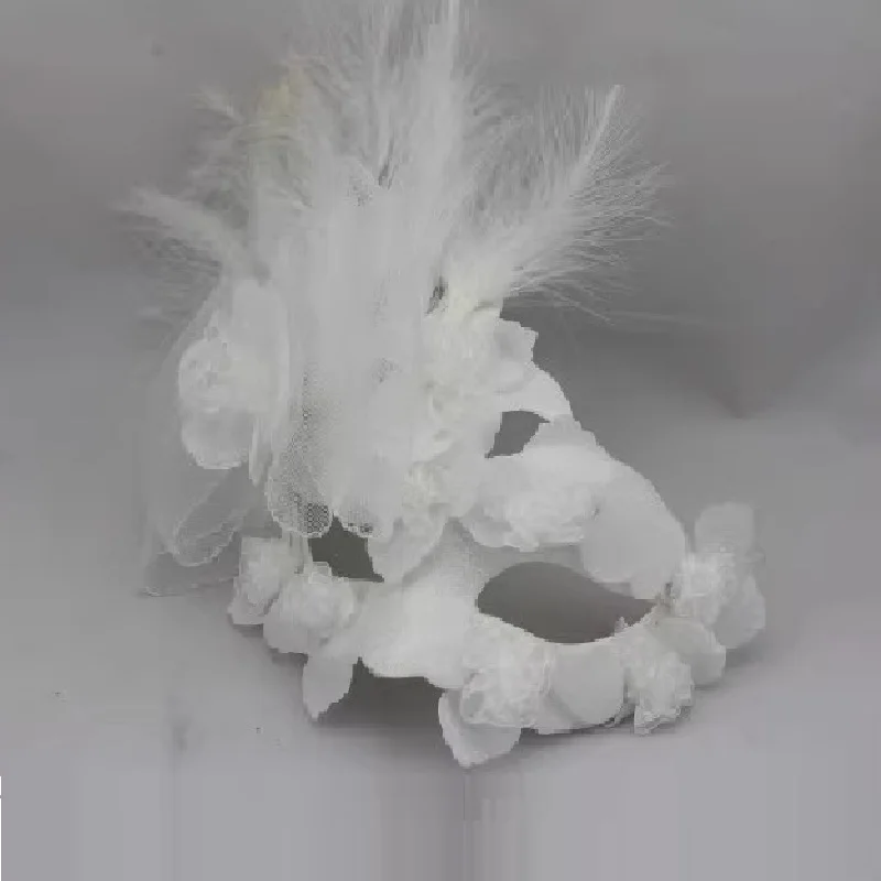 

White Lace Feather Makeup Ball Princess Mask