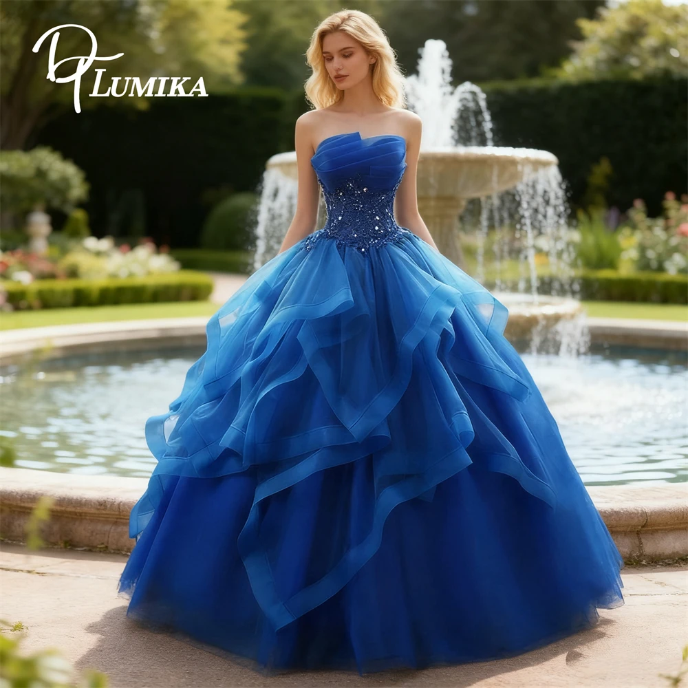 

DTLumika Strapless Tiered Ball Gown Formal Dress for Women Quinceanera Dresses Beaded Long Prom Dress Sweet 15 16 Gowns