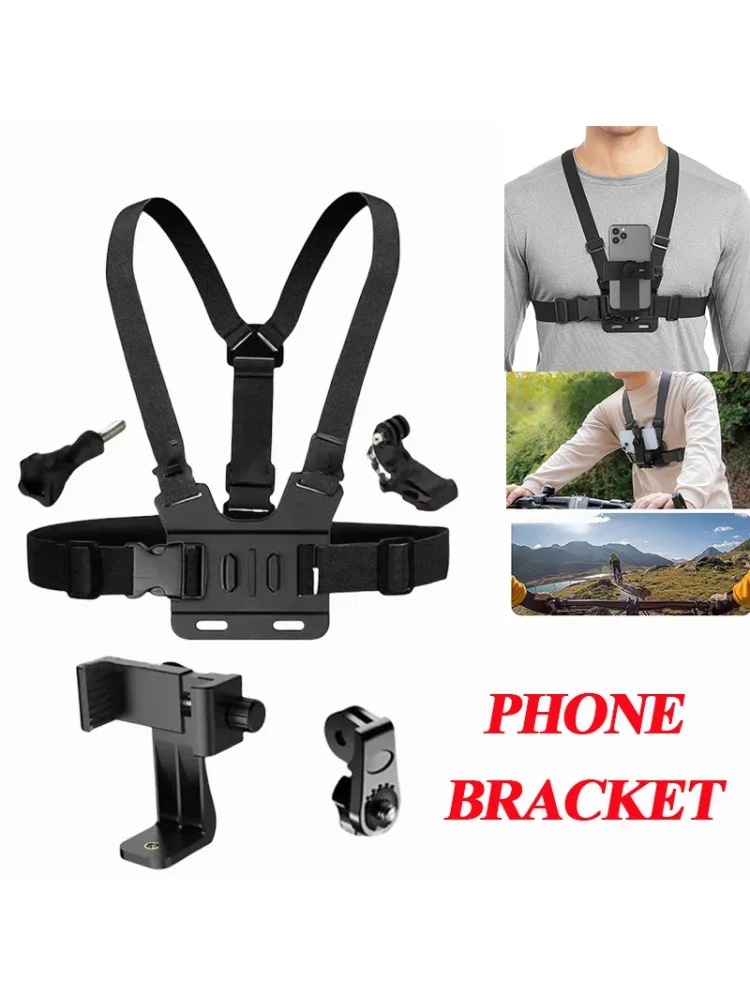 1 ensemble de support de téléphone réglable avec support de Fixation de sangle de poitrine pour appareil photo de Sport, appareil photo de téléphone portable, accessoire de support noir