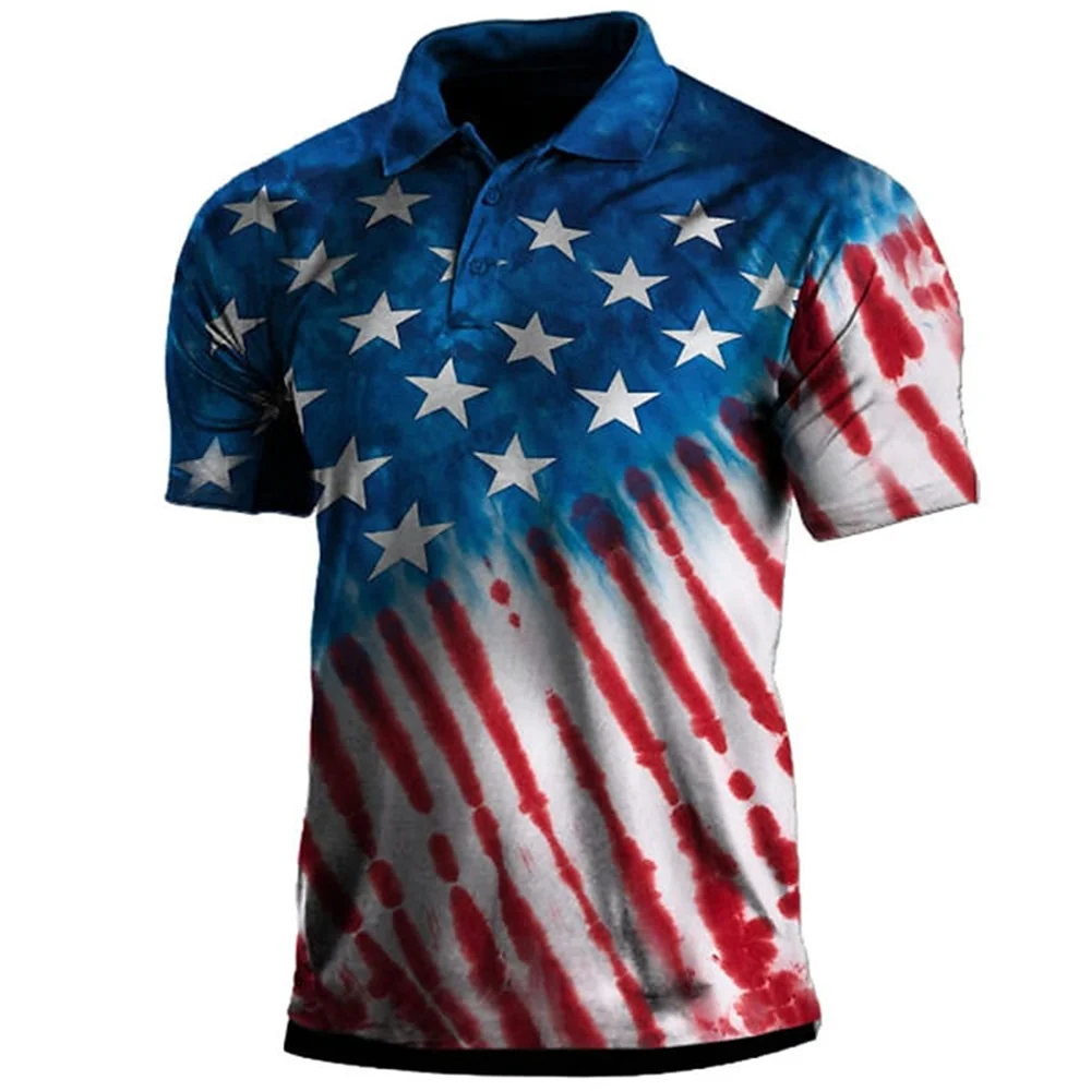 American Flag Element 3D Print Summer Button Down Collar Men\'s Polo Shirt Casual Tops Oversized Short Sleeve Trend Men Clothing