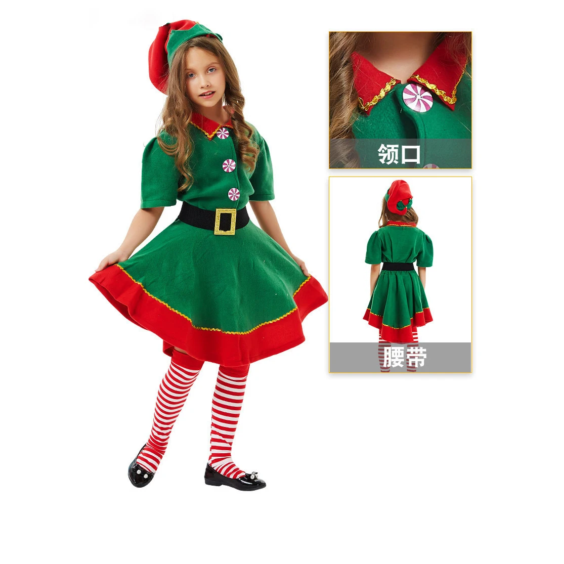 Christmas Kids Clothes Baby Cosplay Green Elf Santa Costume Toddler Xmas Suit Jumpsuit Outfit For Boys Girls Carnival Party