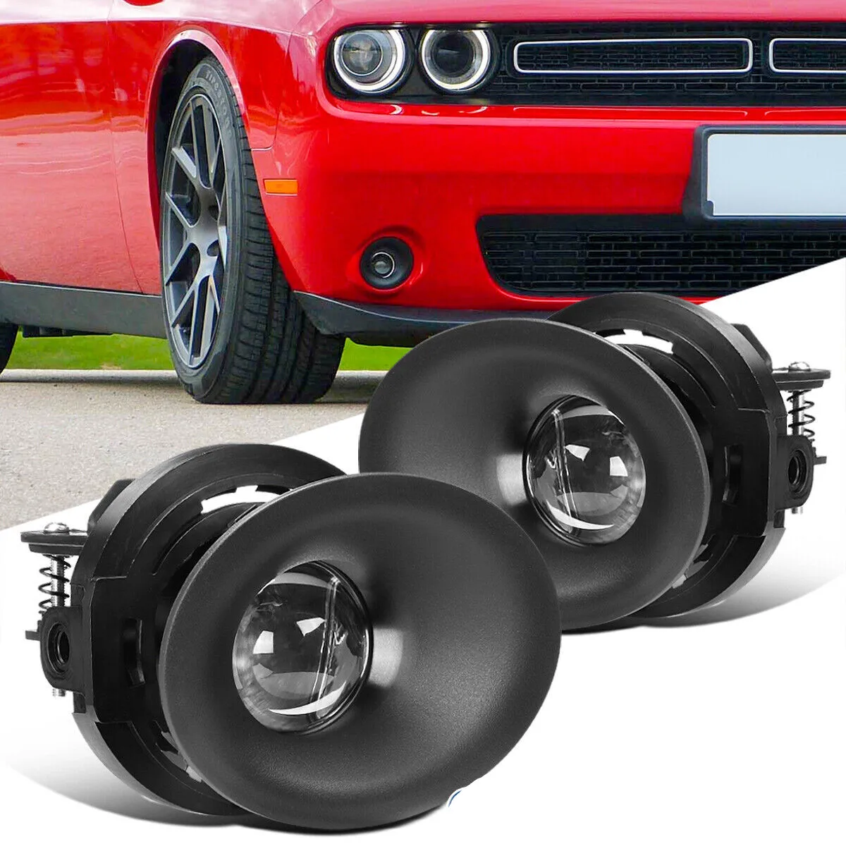 For 2015-2020 Dodge Challenger Fog Light Lamps+Wiring+Switch Kit Clear Lens front bumper lamps assembly PAIR halo projector