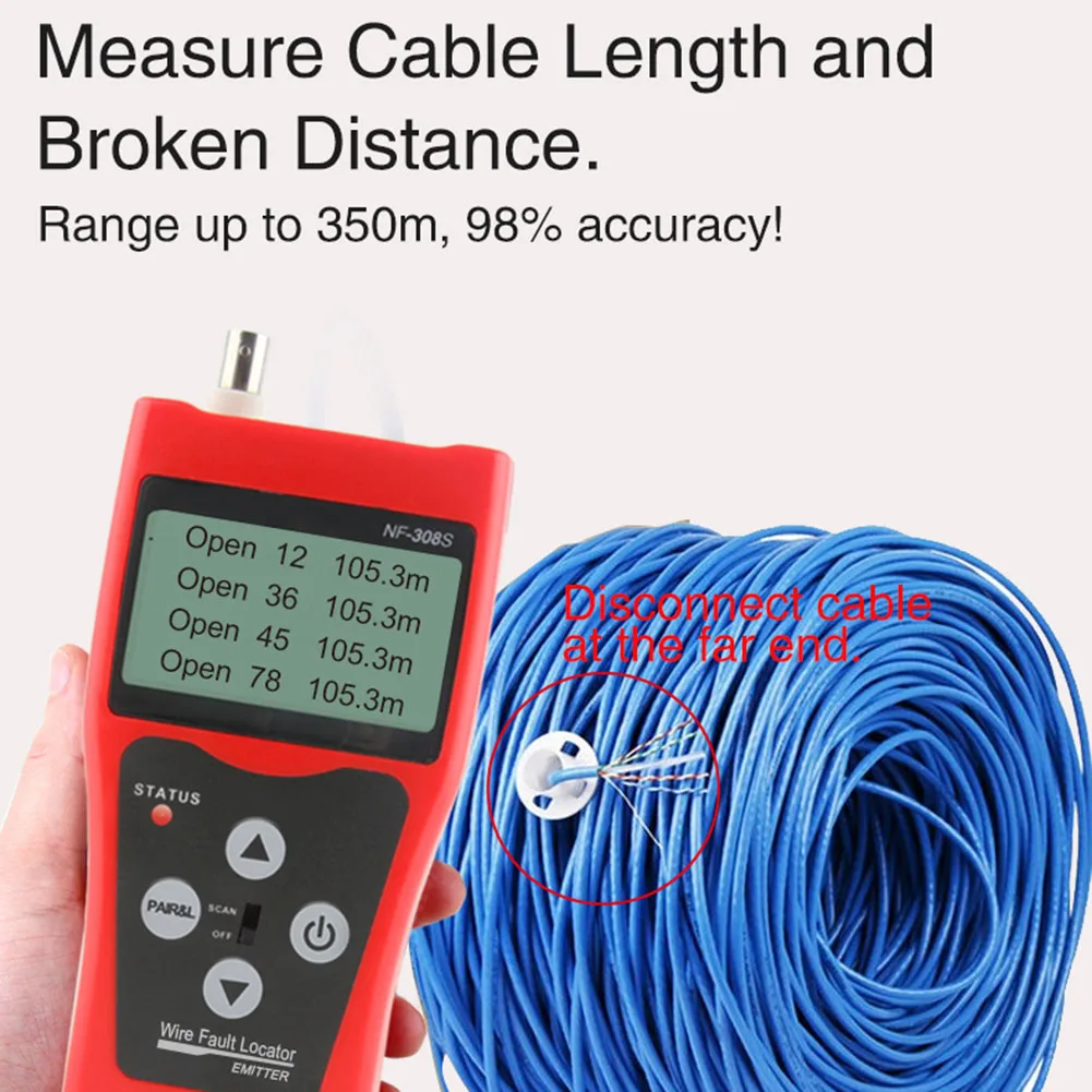 

NF-308S Cable Finder with LCD Screen for Network Cable Testing Including Open Circuit Short Circuit and Crosstalk Diagnosis