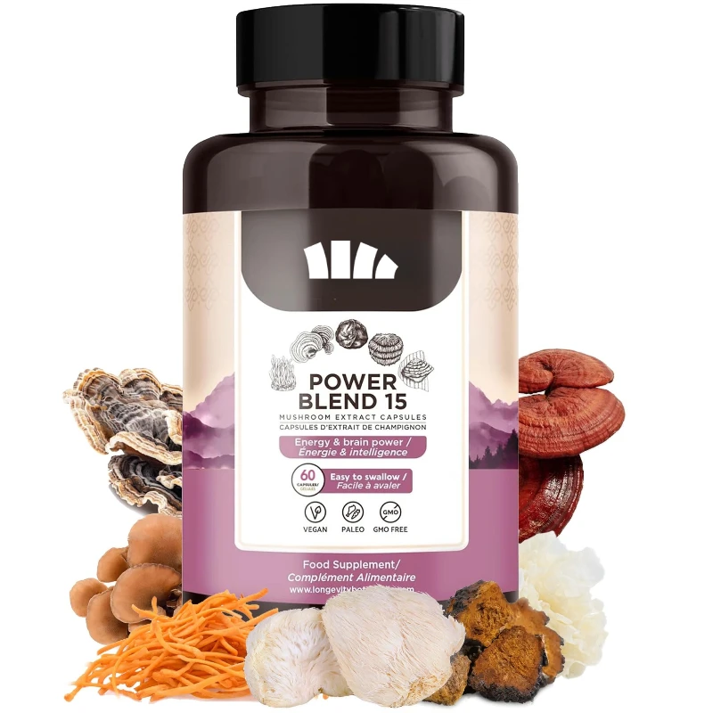 

10 Mushroom Mix Compound: Cordyceps Sinensis, Ganoderma Lucidum, Shiitake Mushrooms, Black Fungus, 60 Vegetarian Capsules
