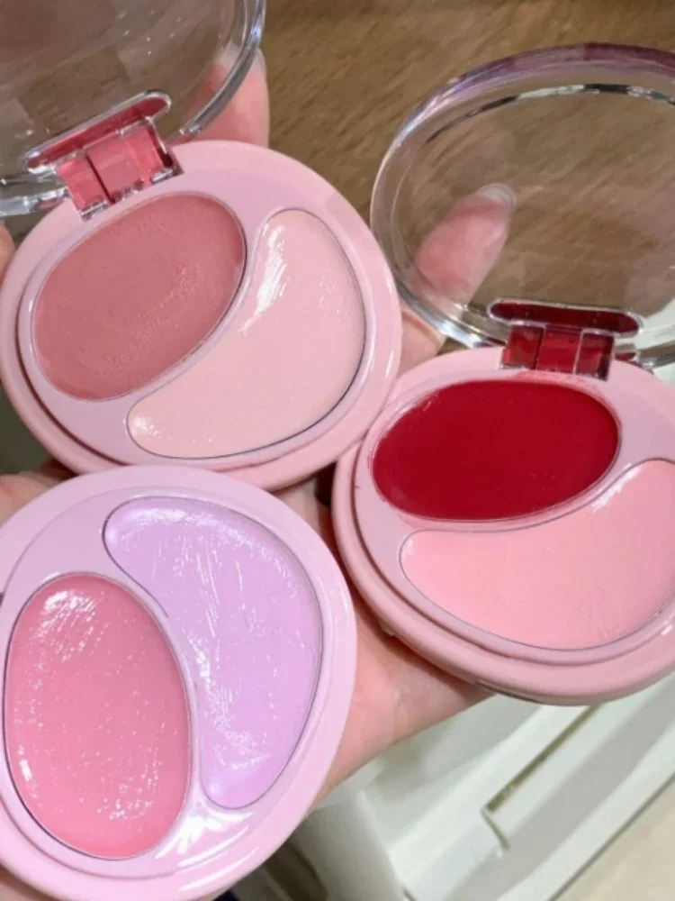 Joocyee cor dupla blush creme água luz bochecha pele inchaço atmosfera blush pó placa maquiagem facial