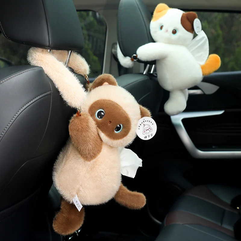 

Cute Kitten Tissue Box Plush Toys Soft Cozy Hangable Cartoon Cat Car Tissue Holder Lovely Gift To Friends Home&Car Decor