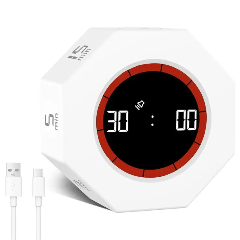 AT05-Digital Productivity Timer, Rotating Pomodoro Timer With 1-3-5-15-30-60-90 Min Countdown, For Study Office Kitchen Desk