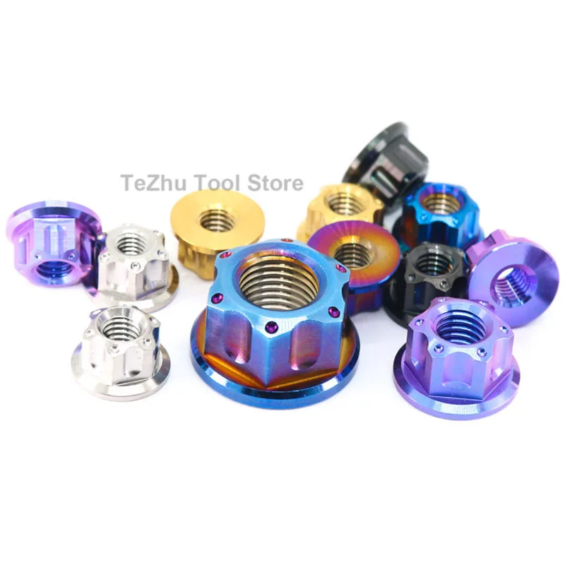 1pc TC4 Titanium Alloy Flange Fancy Nuts M5 M6 M8 M10 M12 Motorcycle Rear Axle Modification Nut Fixed Locking Nut