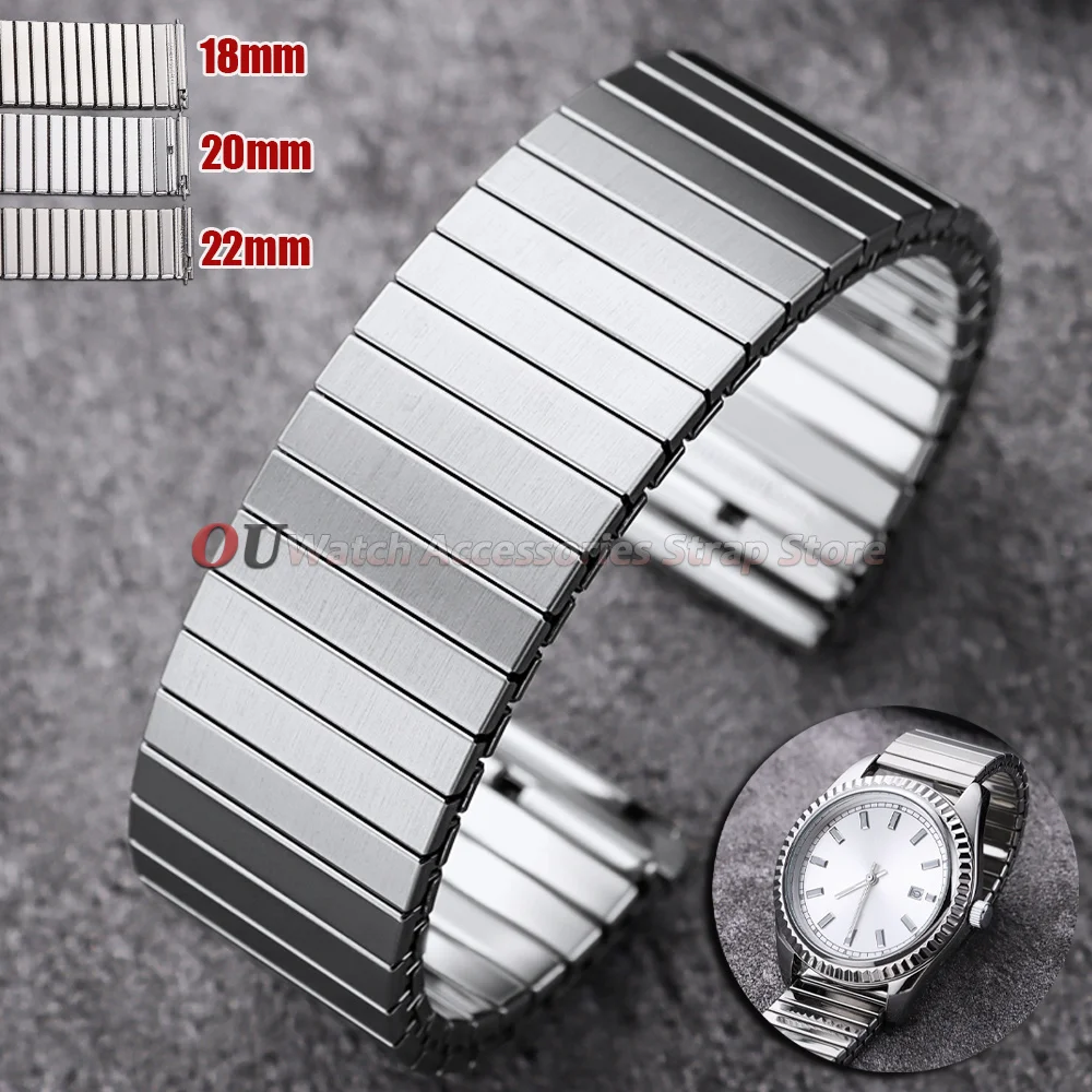 Stainless Steel Stretch Expansion 18mm 20mm 22mm Watch Band Strap Metal Elastic Belt Accessories Men Women Matte Strap Bracelets