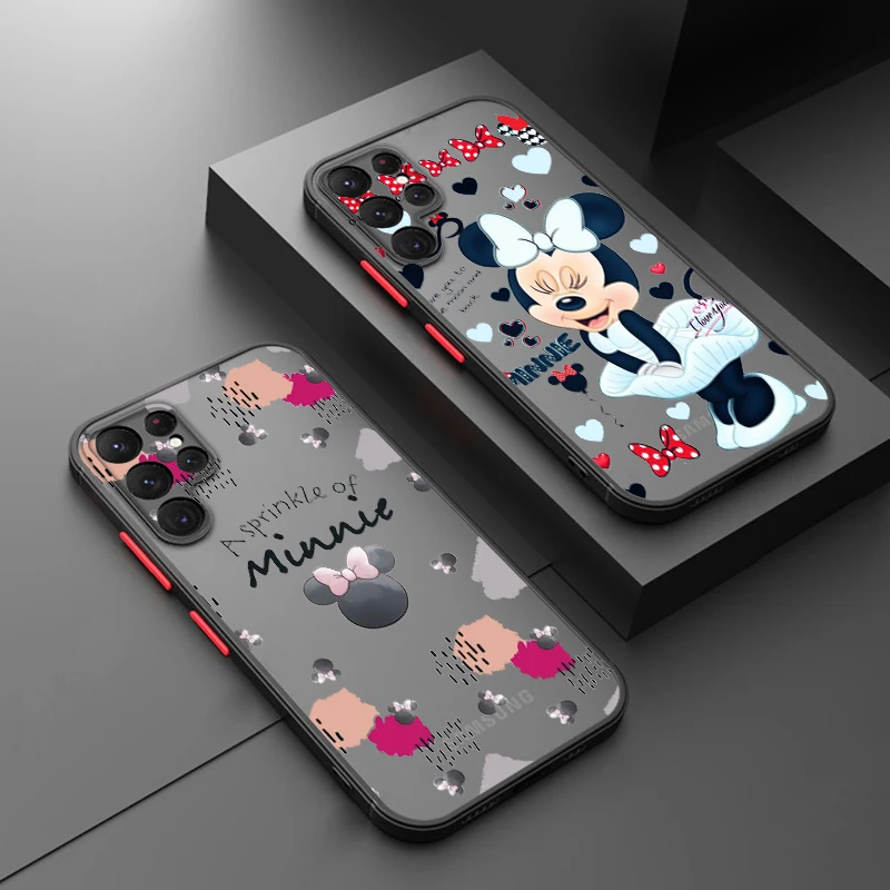 

Cute Cartoon Minnie For Samsung Galaxy S24 S23 S22 S21 S20 S10 Note 20 10 FE Plus Ultra Lite Frosted Translucent Phone Case