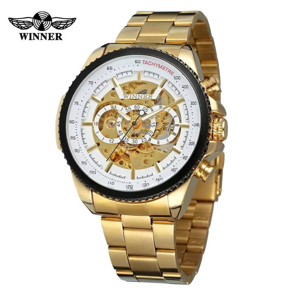 WINNER Business men's  watches waterproof stainless steel strap watches automatic mechanical wrist watches