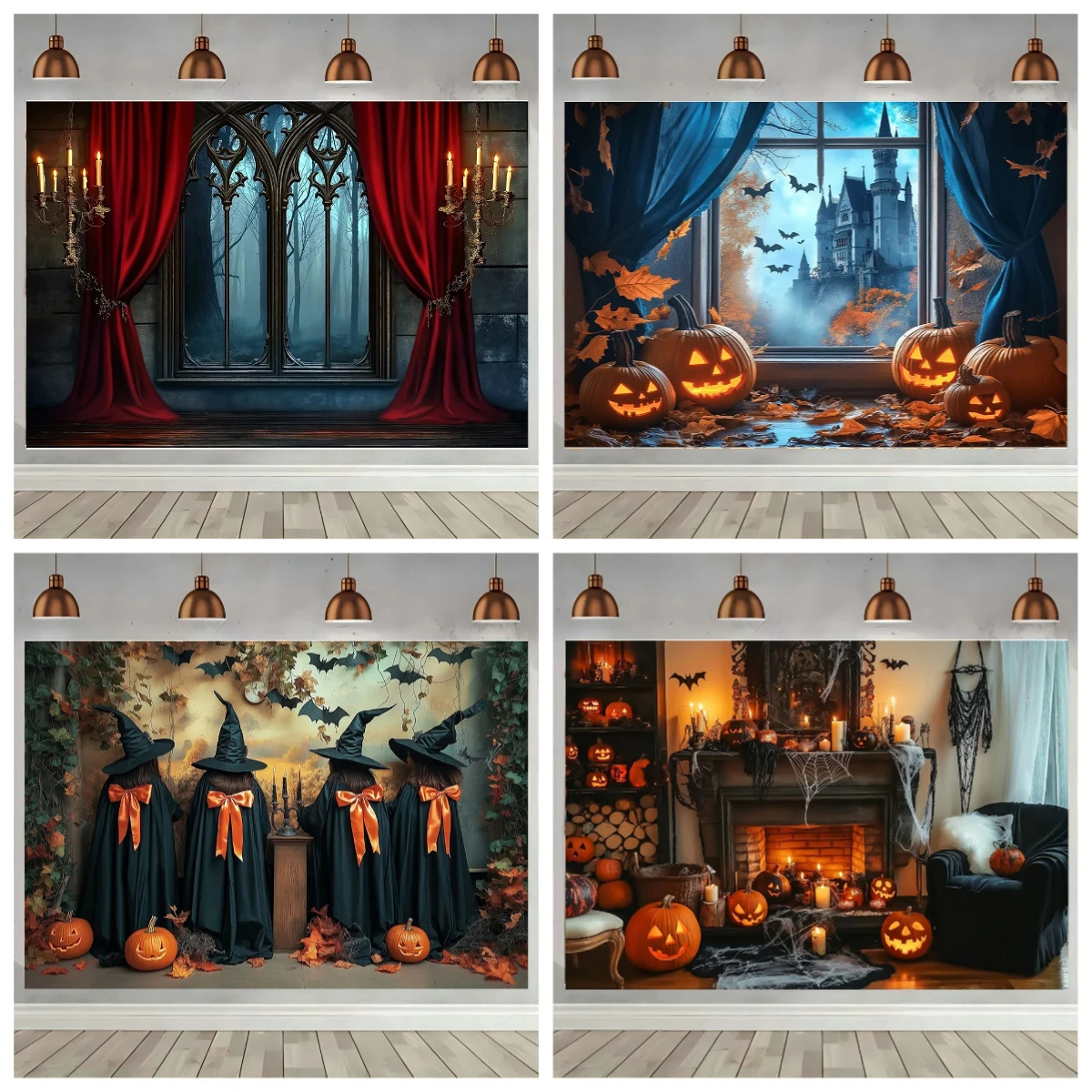 

Halloween Castle Bats Ghost Pumpkins Backdrops Kids Adult Photography Child Baby Photocall Evil Witch Bats Retro Backgrounds