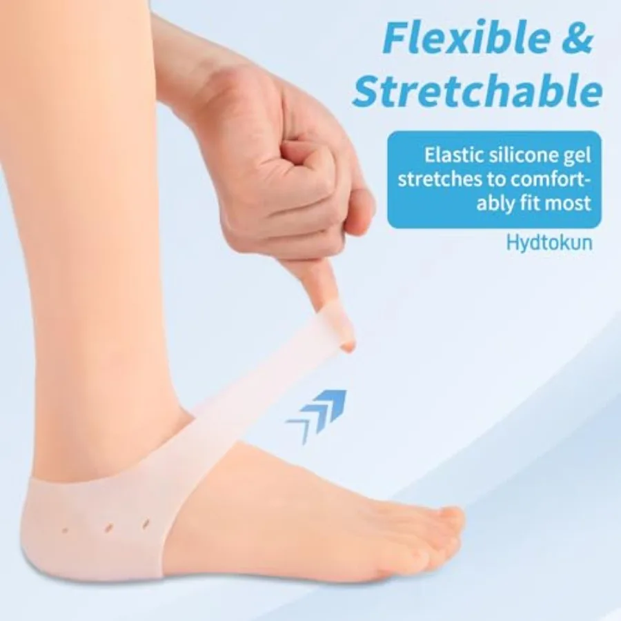 Gel Heel Cups and Silicone Heel Protectors for Shoes 2-Pairs,Cushioned Sole Cups for Plantar Fasciitis, Cracked Footbed Relief