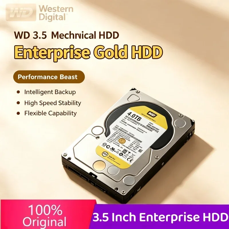 Western Digital Gold HDD 3.5" Enterprise Mechanical Hard Disk 4TB SATA III Internal Drive Mass Storage For Surveillance NAS