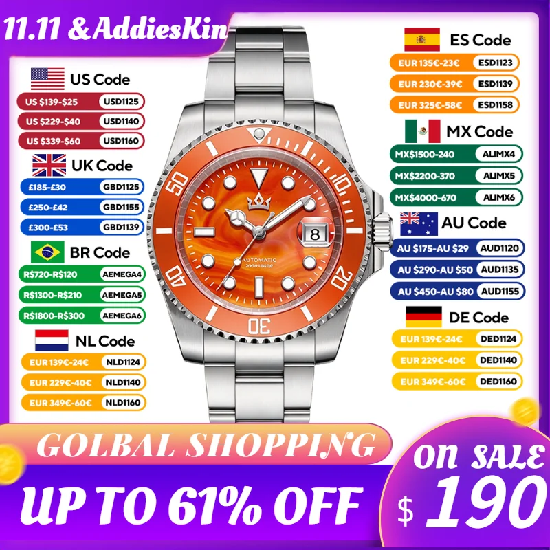 Coordinates Bracelet - Relógio de Mergulho Profissional Masculino AddiesKin