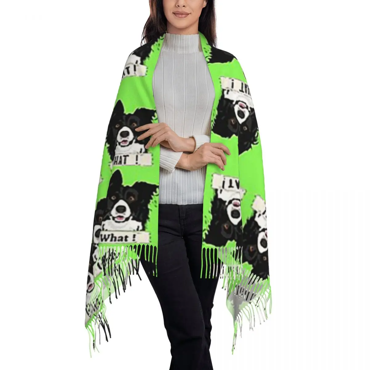 Border Collie What Stickers And Gifts Scarf Tassel Scarves Women Soft Warm Shawls and Wraps Long Fall Winter Shawl Wrap