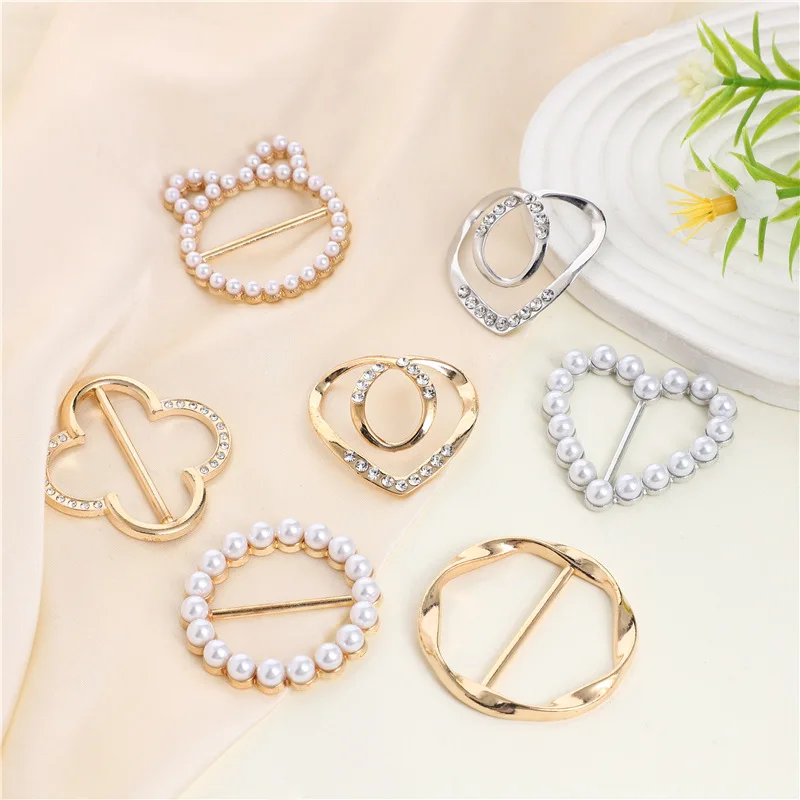 حلقة معدنية كليب تي شيرت هيم كليب الملابس الزاوية معقود زر حجر الراين دائرة كليب وشاح مشبك بروش الملابس التفاف حامل