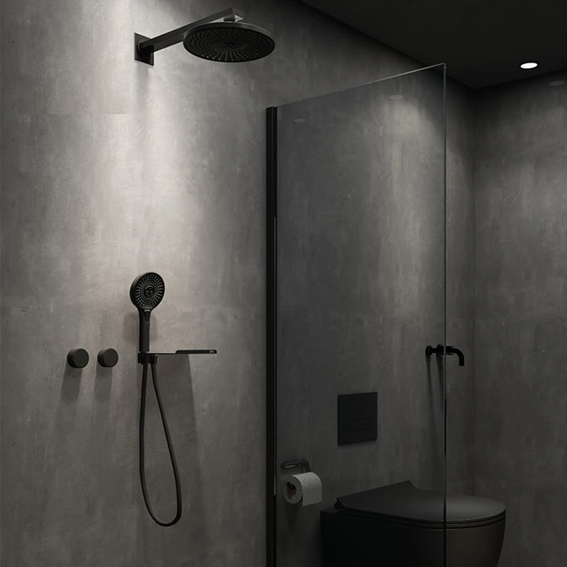 Luxury brass grey black shower head set, bathroom hidden shower head, press switch