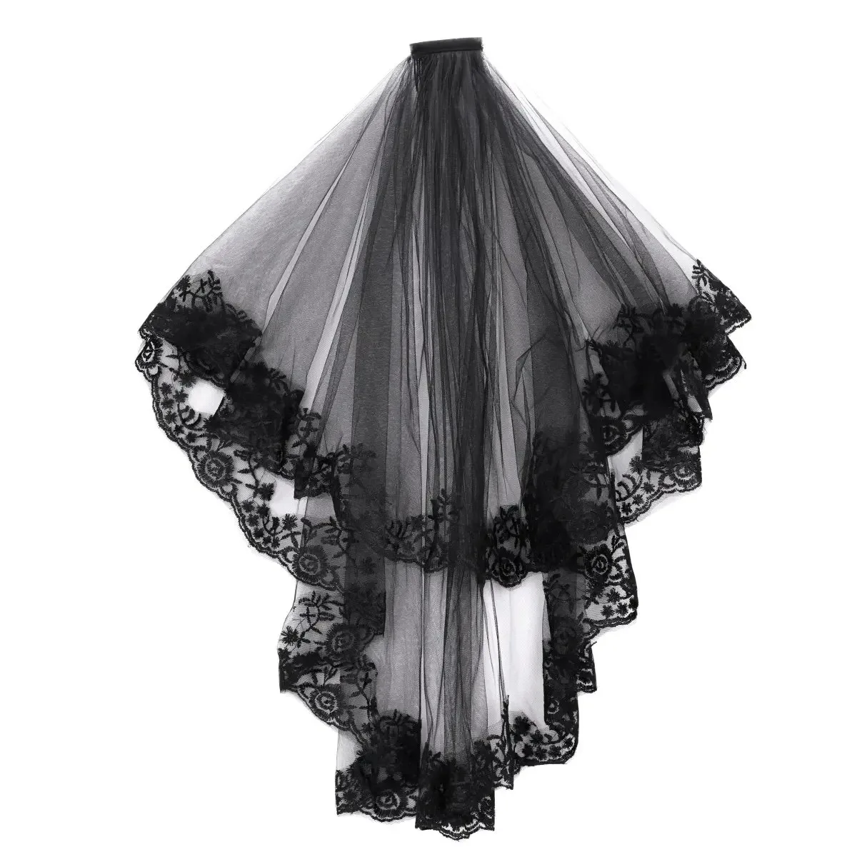 Women\'s Black Tulle  Lace Appliques Edge Party Wedding Halloween for Hen Cosplay
