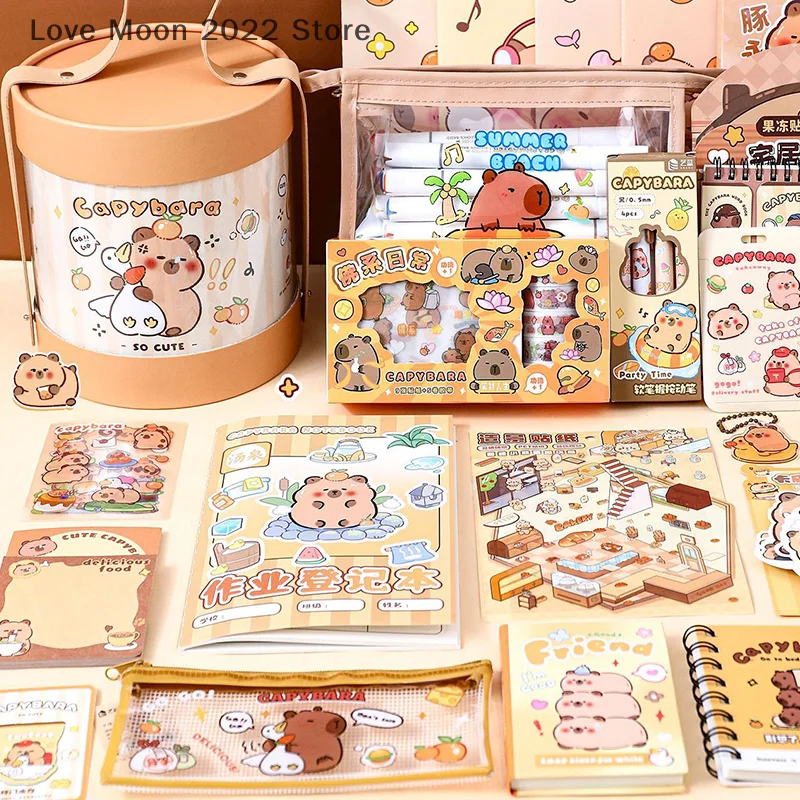 

1 комплект, большая вместительная подарочная коробка, набор канцелярских принадлежностей с рисунком капибары, милый студенческий набор канцелярских принадлежностей, портативные подарки для учащихся