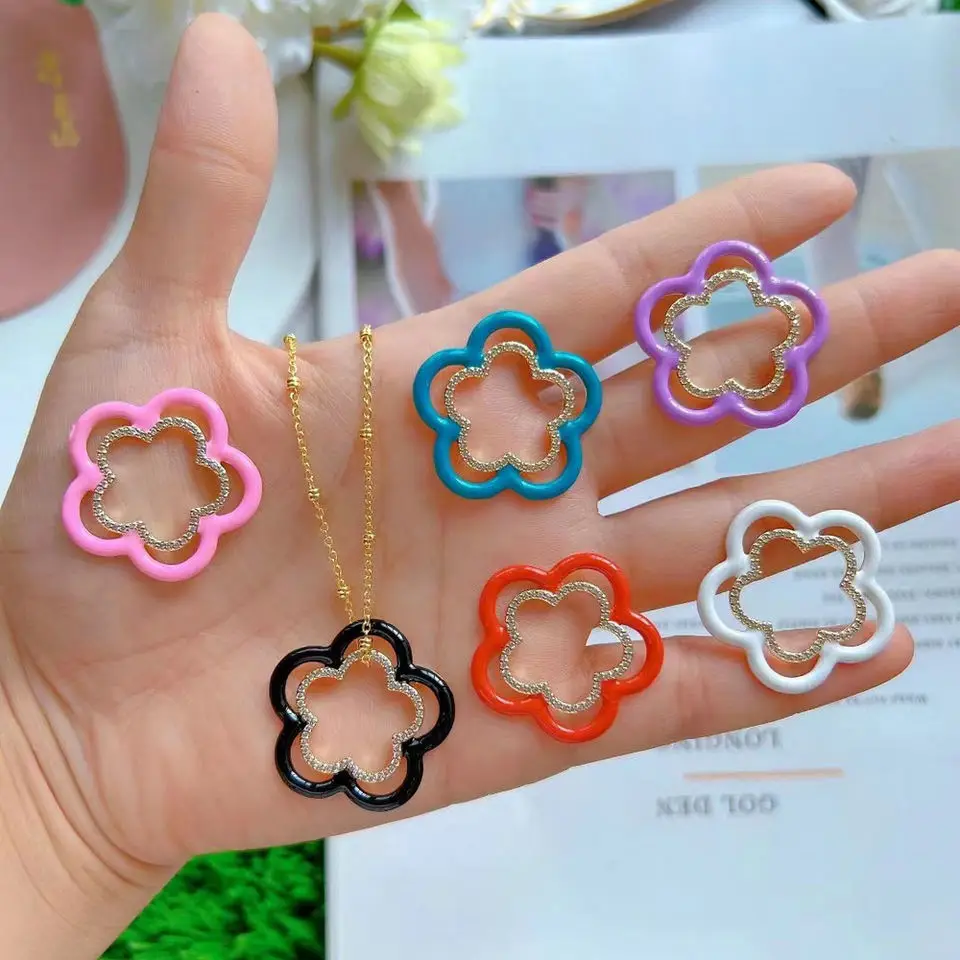 

5Pcs Flower shape jewelry pendants colorful\ enamel plated necklace charms for Necklace Gift jewelry