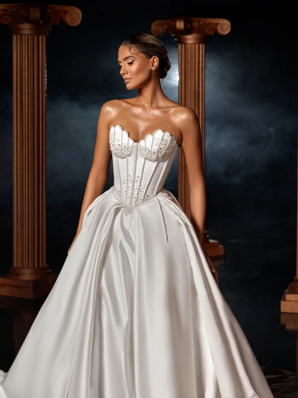 Ręcznie szyta suknia ślubna z satyny, zdobiona błyszczącymi perłami, marzycielska suknia ślubna z dekoltem w kształcie serca, szyta na miarę, bogata suknia ślubna w kształcie litery A, długa suknia dla panny młodej.