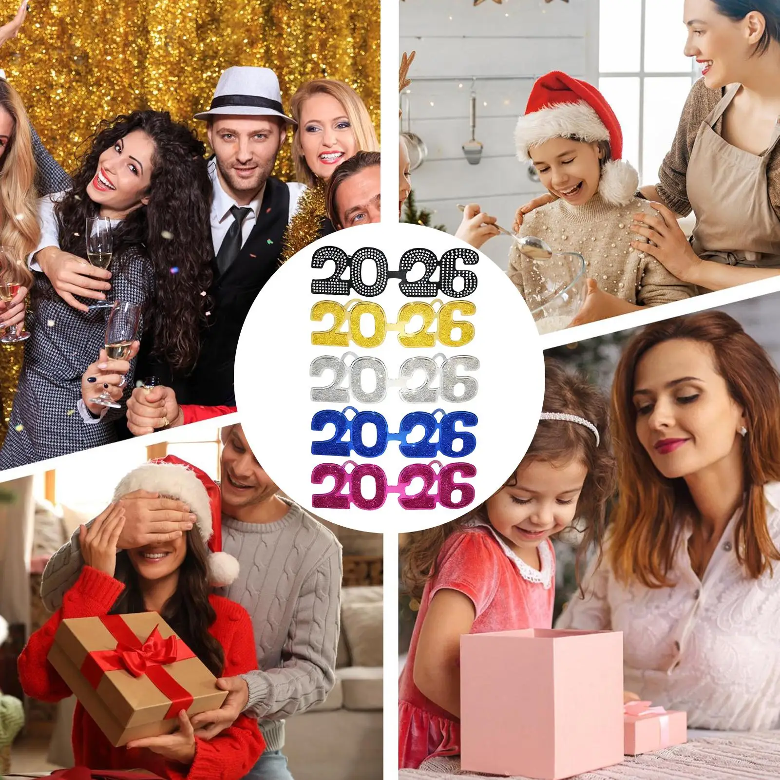 2026 New Years Glasses Holiday Eyeglasses Decorations 2026 Happy New Year Eyeglasses 5 Pieces For Photo Props Men Women Family