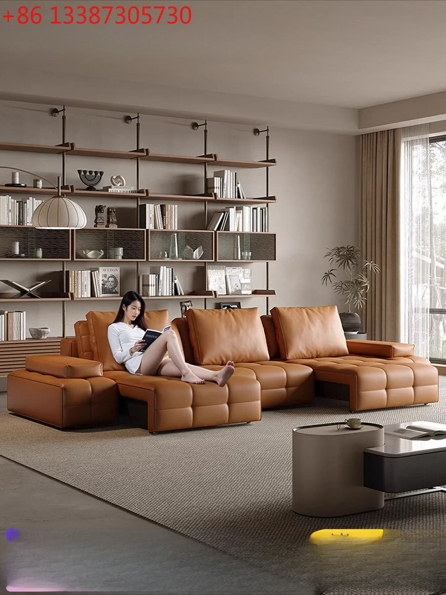 Italian minimalist electric function sofa first layer cowhide Lawrence sofa