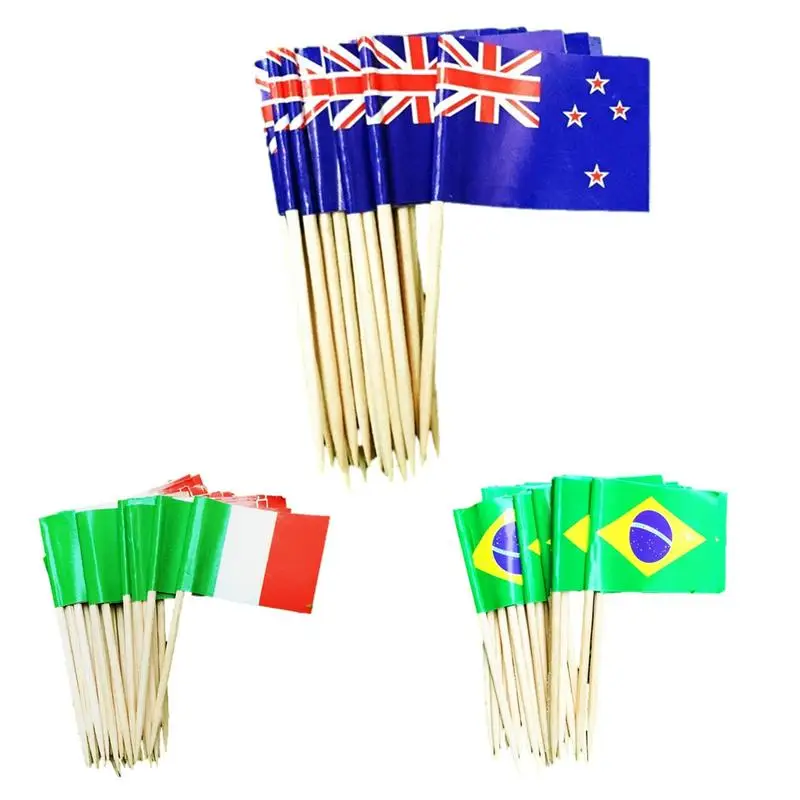 100pcs Food-Grade Toothpick Flags Cupcake Picks Cupcake Decorations Party Bar Restaurant Accessory Italy Brazil Australia Flags