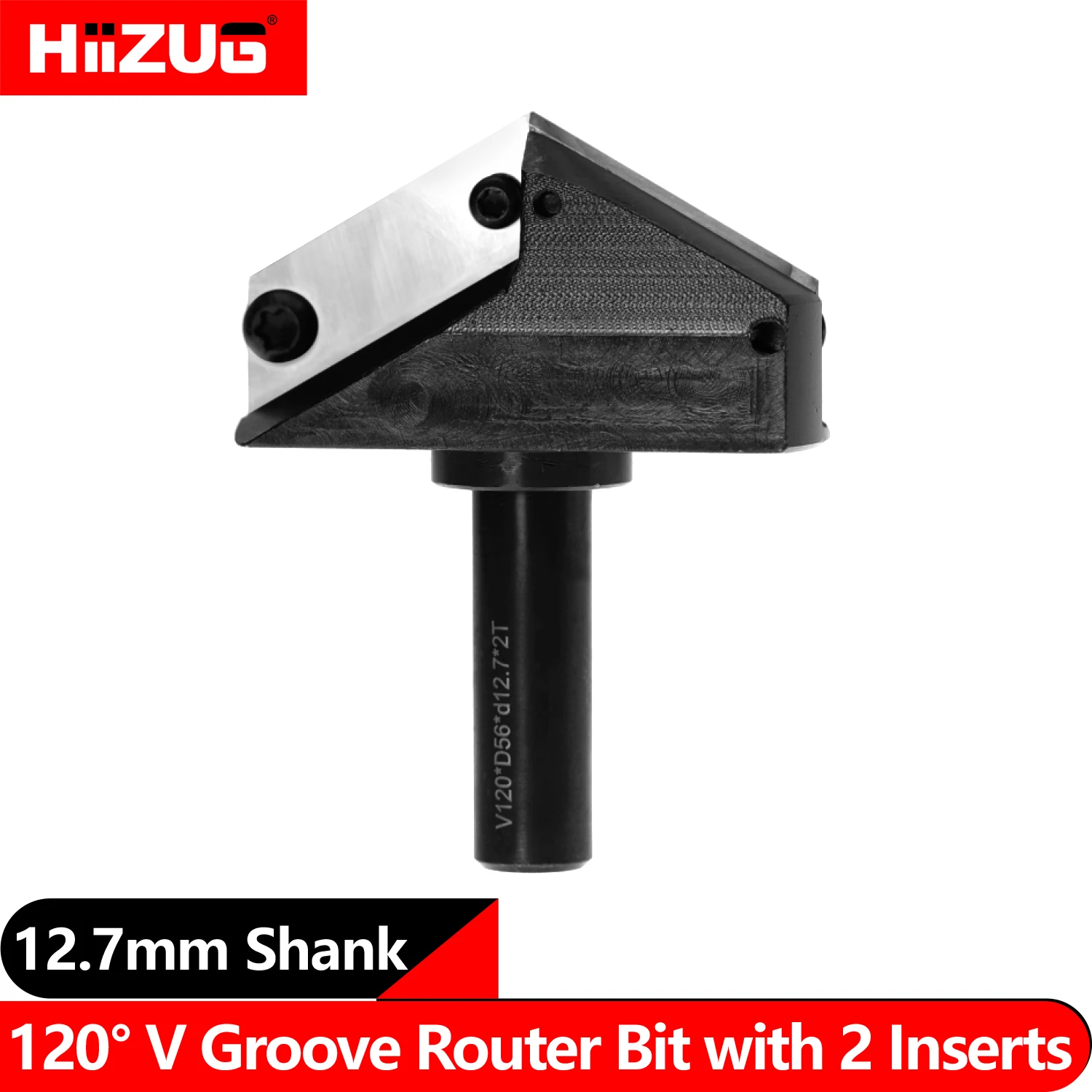 

12.7mm Shank V Groove Router Bit 120 Degree, Cutting Dia 56mm with 2 Carbide Inserts CNC Wood Carving Tool for Engraving Carving