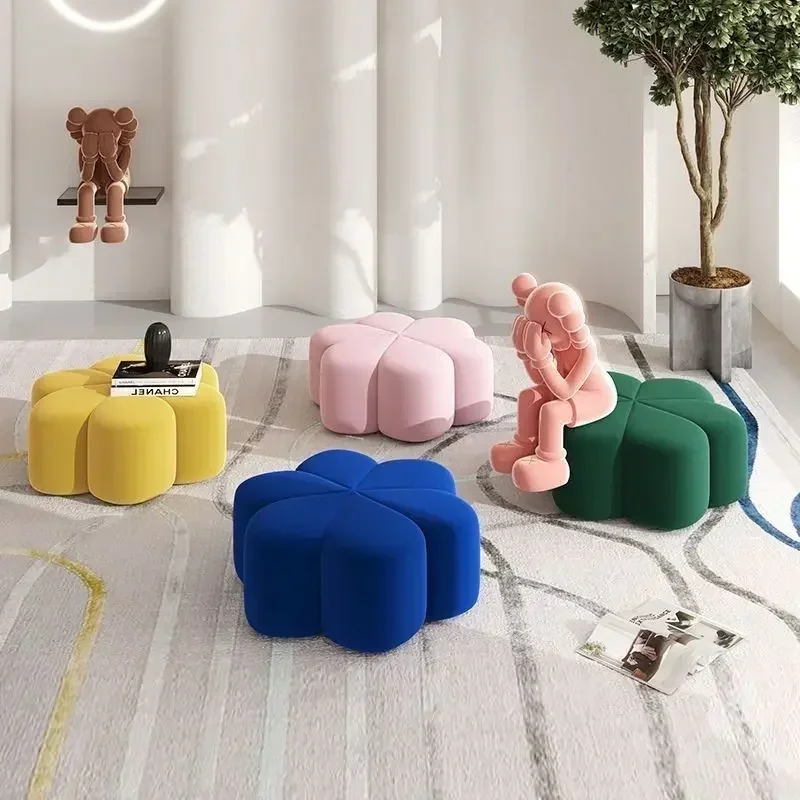 AZ Light Luxury Blossom Sofa Seat Sturdy Footstools Removable Flower Petal Seat Pouf Anti-collision Shoe Bench for Living Room