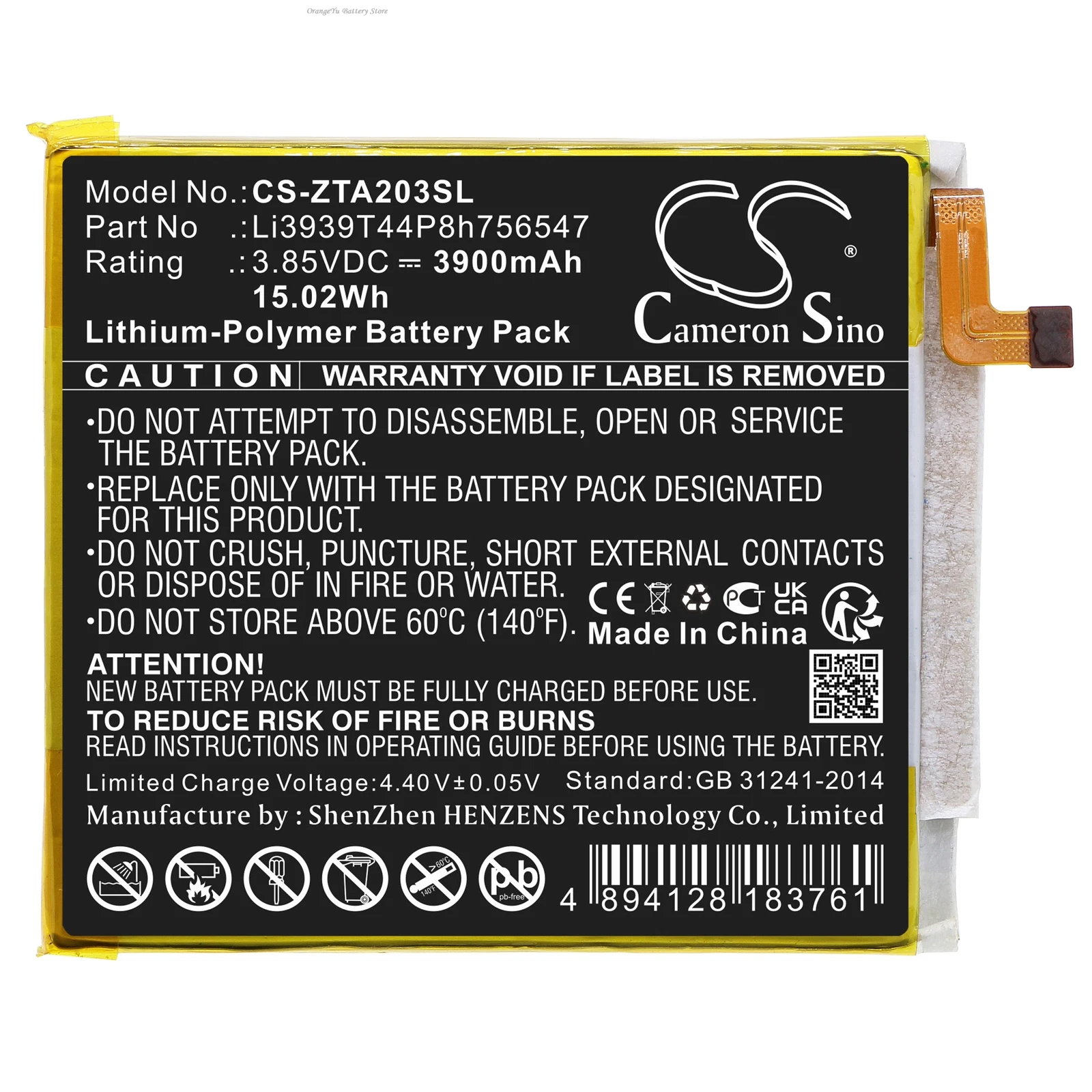 Replacement 3.85V 3900mAh Mobile Phone Battery Li3939T44P8h756547 for ZTE Axon 10 Pro 5G A2020 A2020N2
