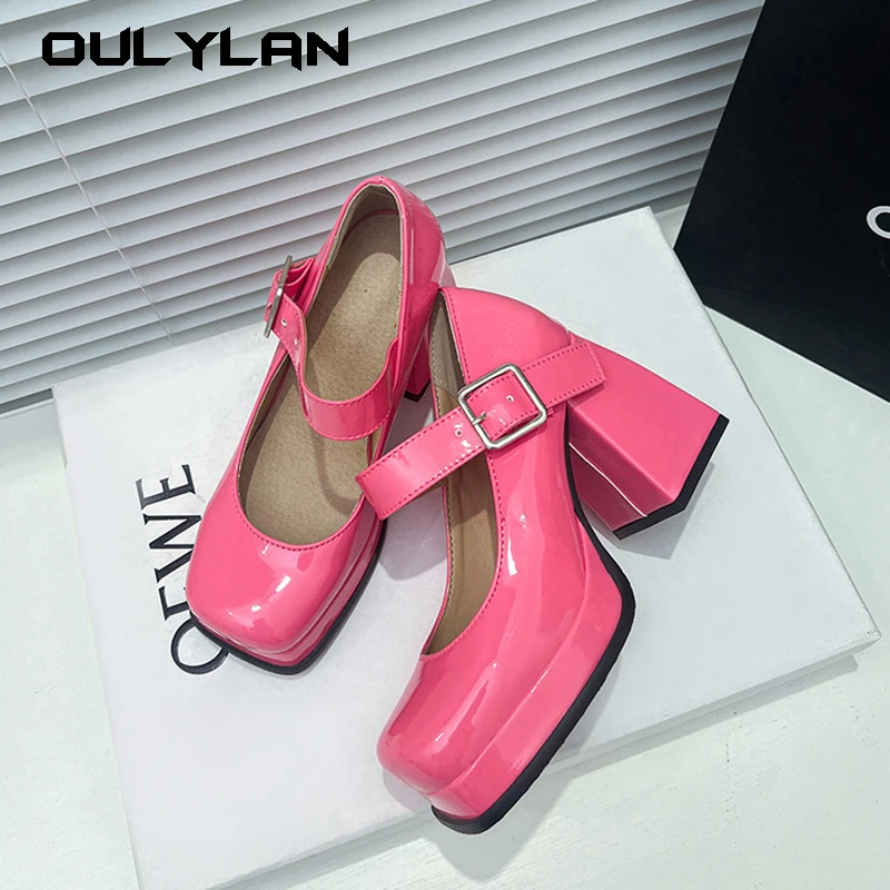 

Spring and Autumn fashion Square head high-heeled Women's Shoes Shallow mouth Casual buckle Thick heel Mary Jane Women Shoes