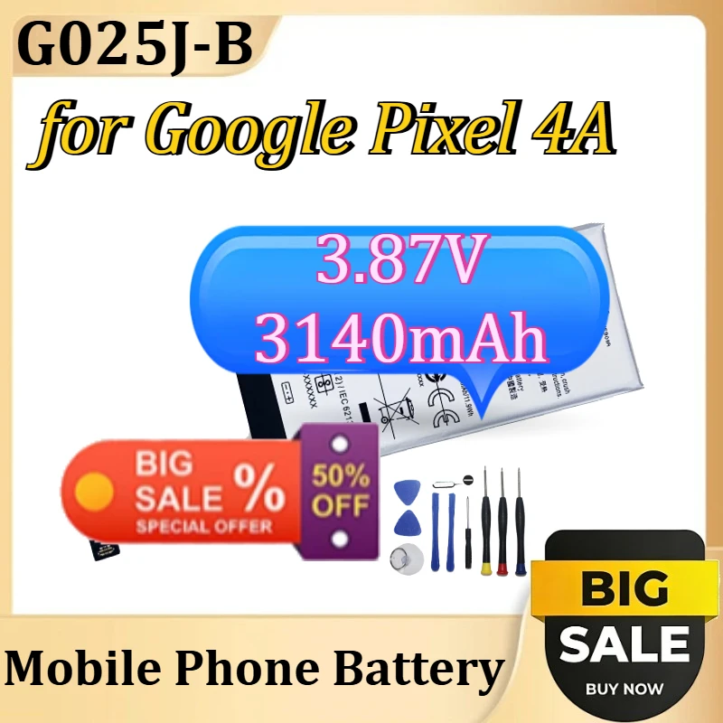 

G025J-B Replacement Battery for Google Pixel 4A Mobile Phone Battery +Tools 3.87V 3140mAh