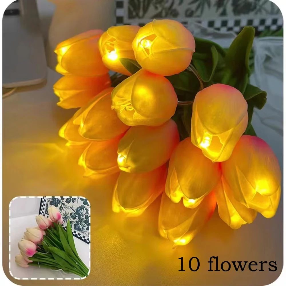 Tulip Simulation Flower Luminous LED Tulip Bouquet Tulip Night Lamp Christmas Gift Valentine\'s Day Flower Home Decor