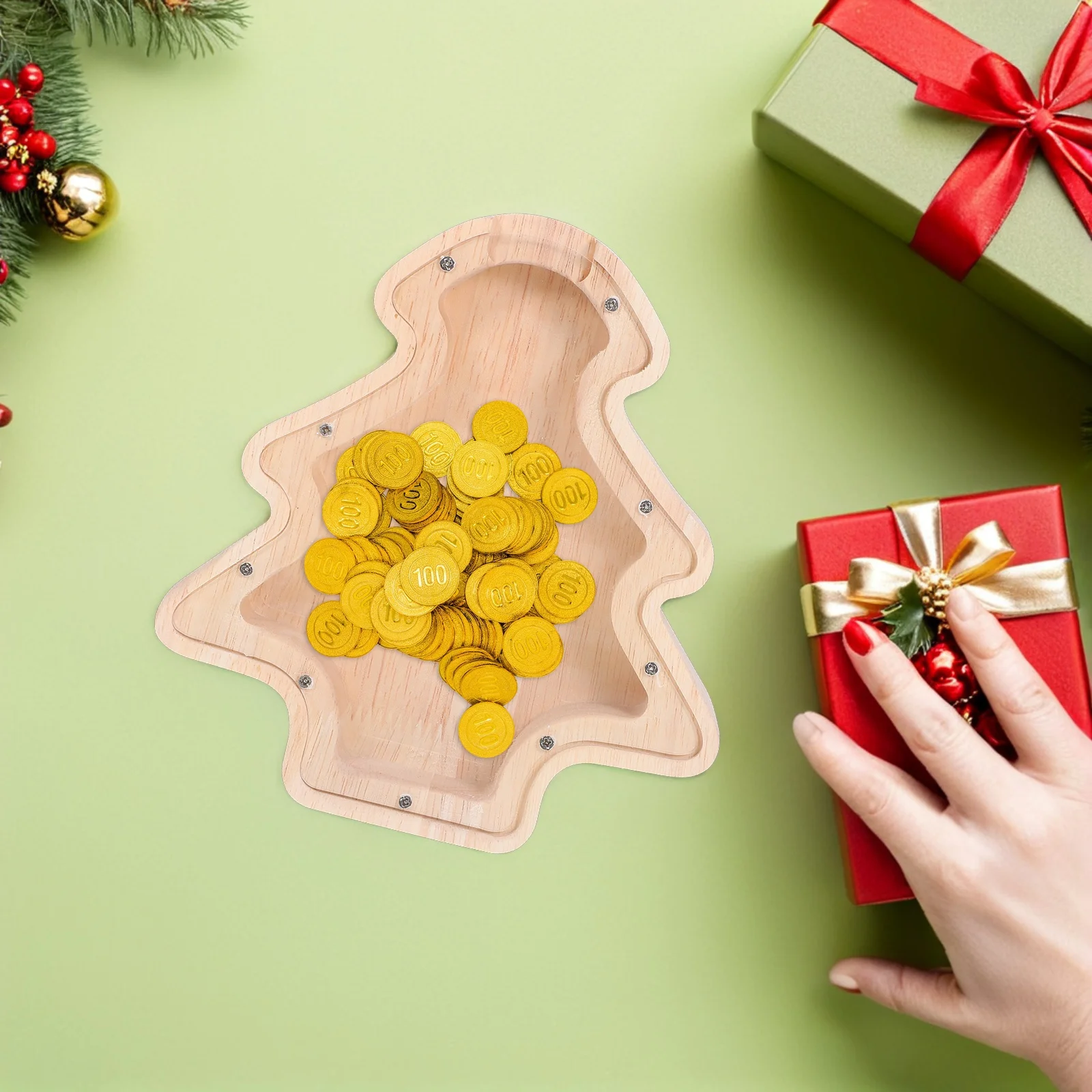2 pçs de madeira árvore de natal moeda banco criativo crianças caixa de dinheiro poupança frasco inquebrável titular de dinheiro para caixa de poupança de férias