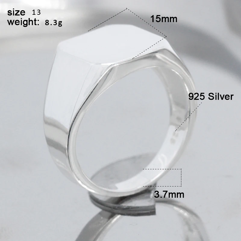 Customized 925 Sterling Silver Men Ring Square Simple Signet Rings for Male Women Couples Wedding Band Engrave Jewelry Gift