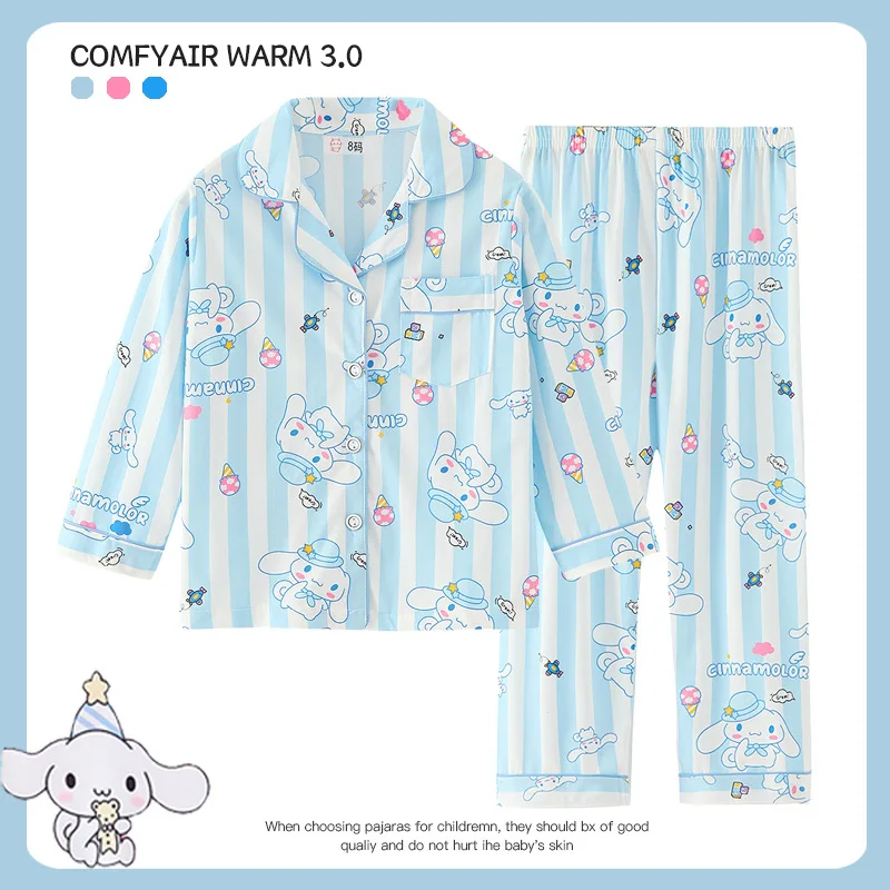 Sanrio Cute Kids Pajama Sets Trendy Pretty Lovely Print Soft Loose Children Nightwear Suit Comfortable Breathable Autumn Winter