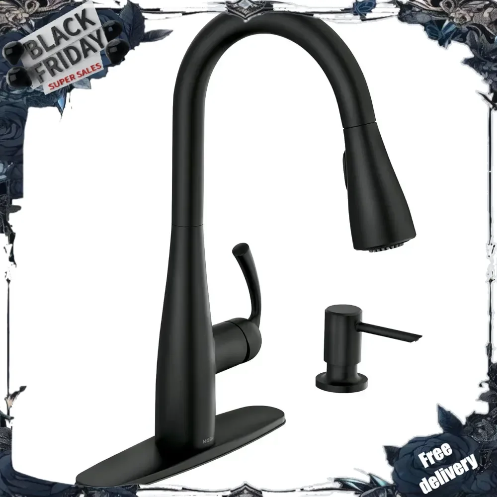 Matte Black Pull-Down Sprayer Kitchen Faucet with Soap Dispenser, Reflex and Power Clean Technology