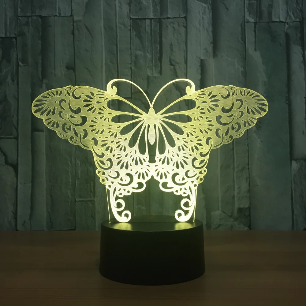 Butterfly 7 Color Change Led 3d Night Light Remote Touch Switch 3d Light Christmas Gift Toys Kids Room Led Usb Kids Lamp