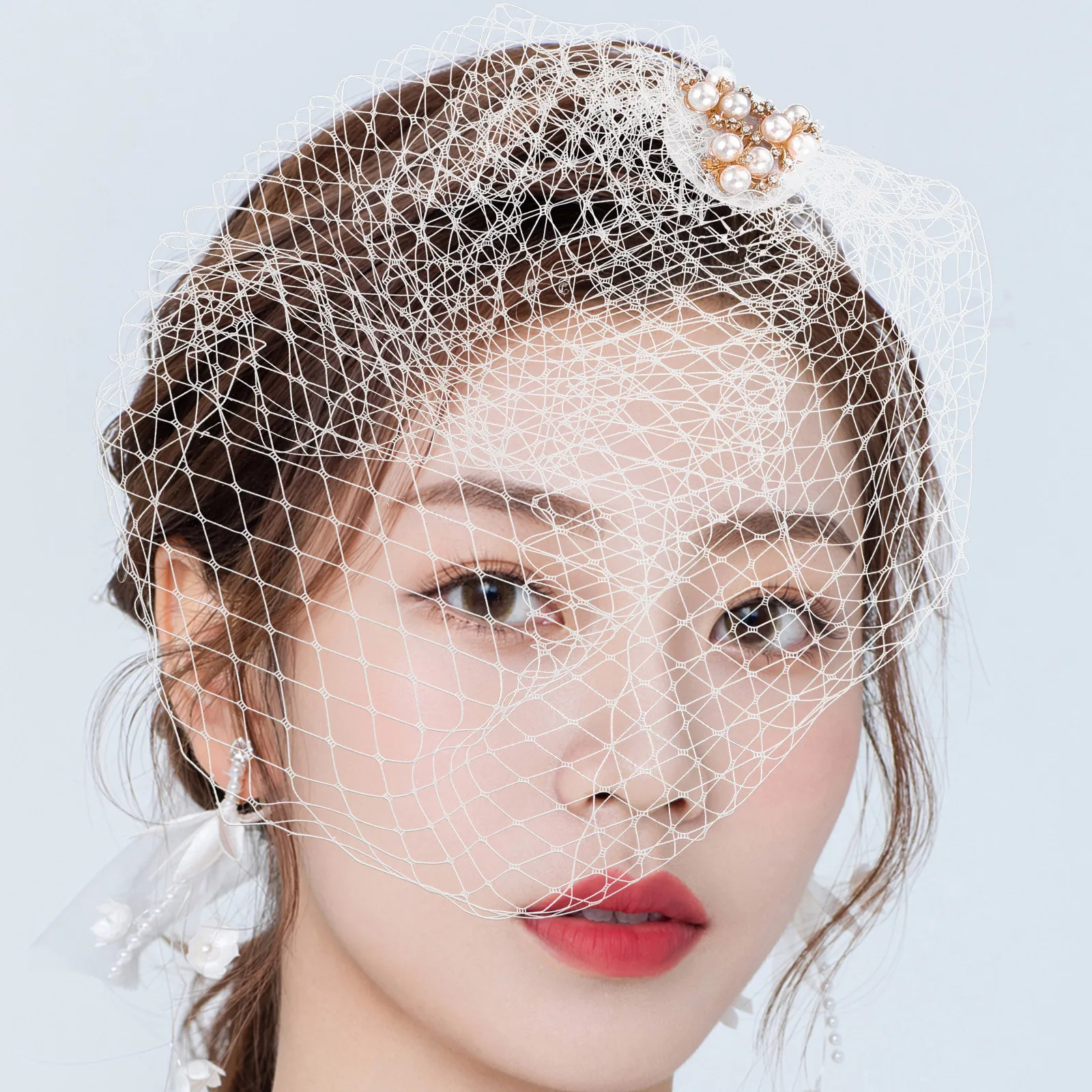 

Wedding Fascinator Hat Bride Pearl Headpiece Bridal Veil Headband Tea Party Headdress Mesh Fascinators for Women Accessory