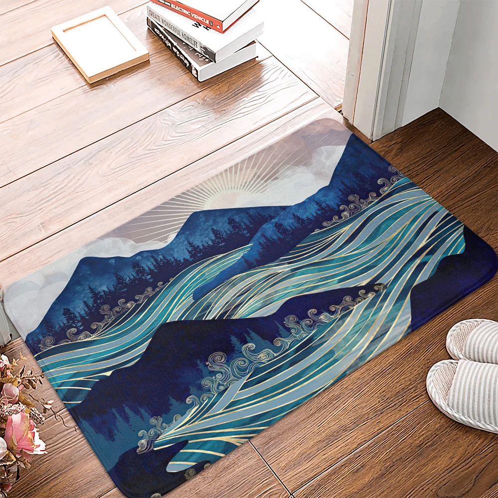 Deep blue Mountain Lake Oil Painting Non-slip Doormat Mountain Living Room Bedroom Mat Welcome Carpet Home Decor Foot mat