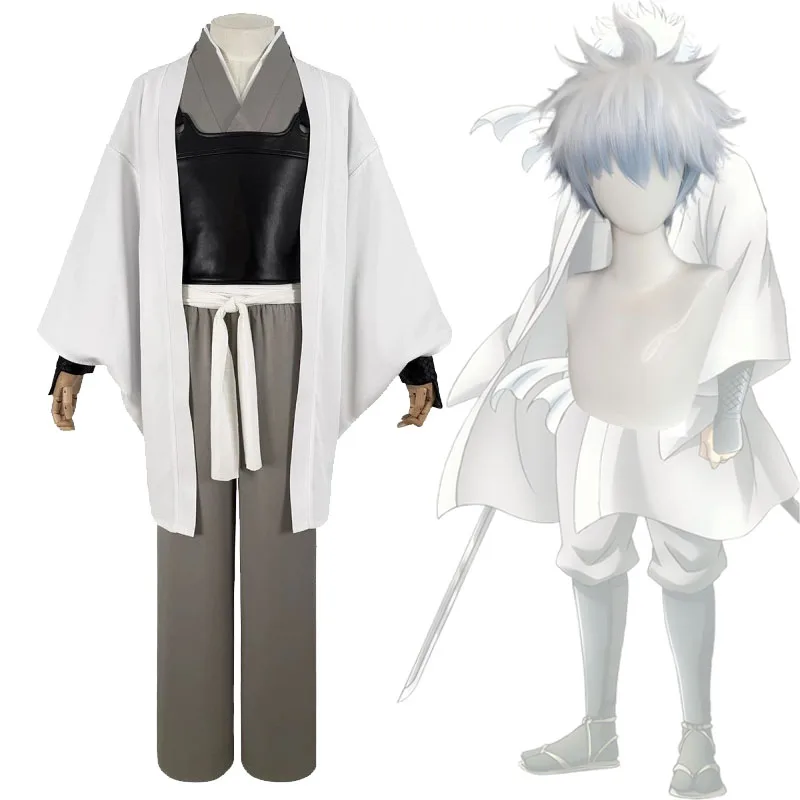 Halloween Party Sakata Gintoki Cosplay Costume Anime Gintama Shiroyasha Japanese Samurai Kimono Comic-con Gintoki's Wigs