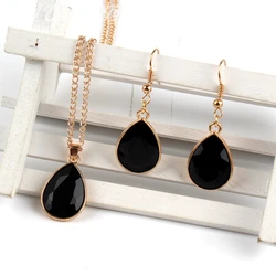1 set Rose Gold colour Water drop Pendant Necklace & earrings Fashion Jewelry black