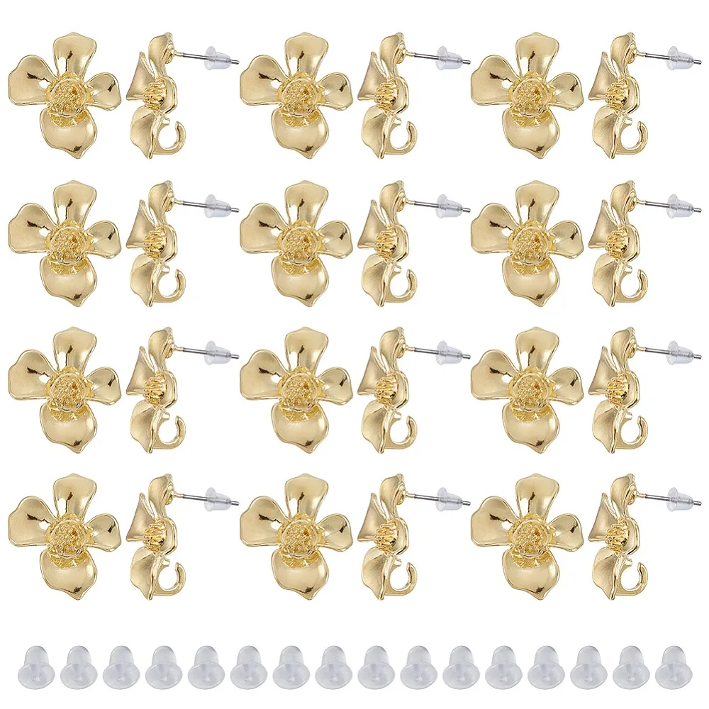 

40Pcs Flower Alloy Stud Earrings with 316 Surgical Stainless Steel Pins Rack Plating Cadmium Free Nickel Free Lead Free